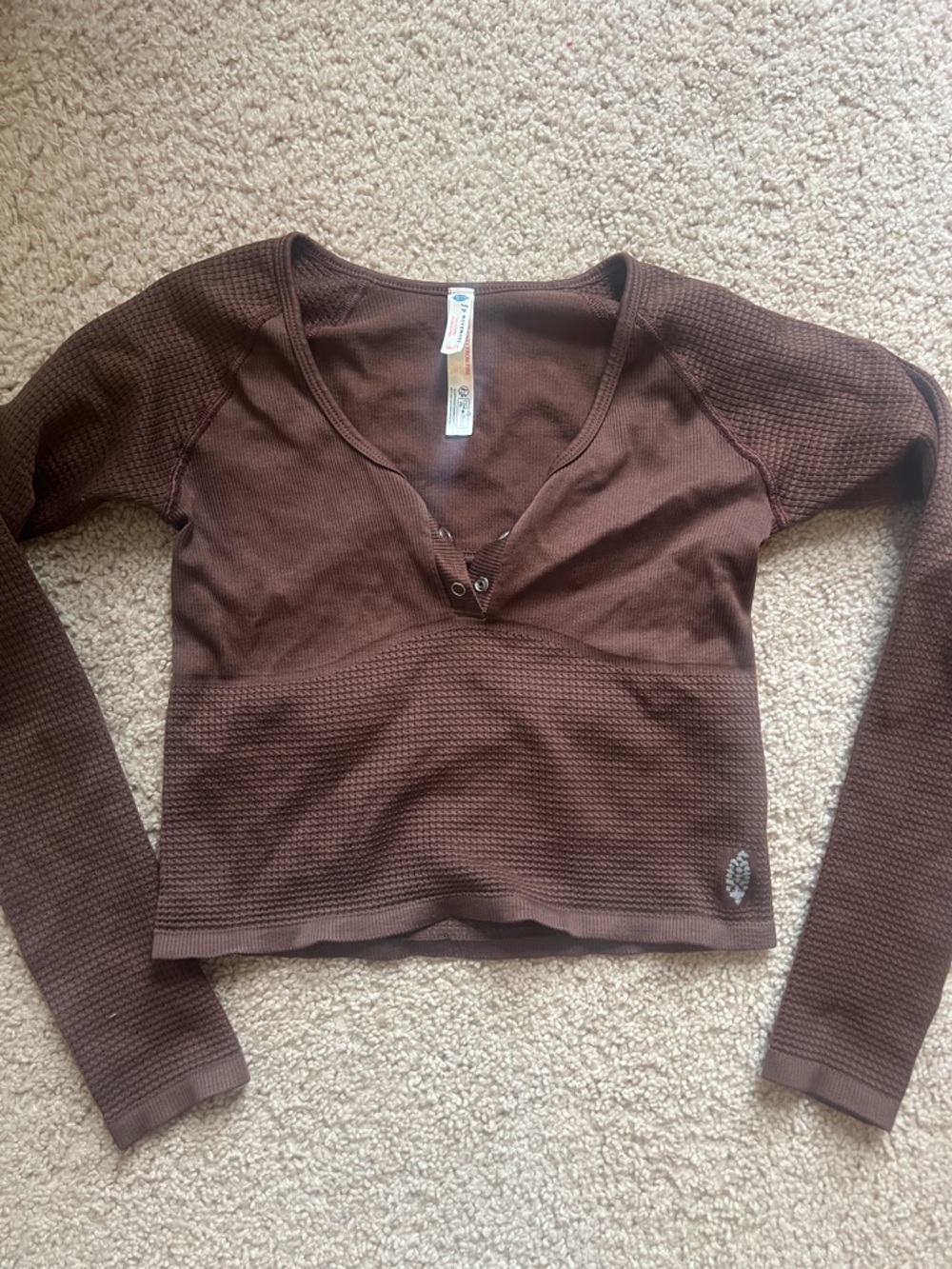 Free people movement Brown Long-Sleeve V-Neck Women's Top - M/L